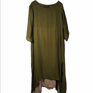GREEN + TAN LIGHT WEIGHT SMOCK DRESS
